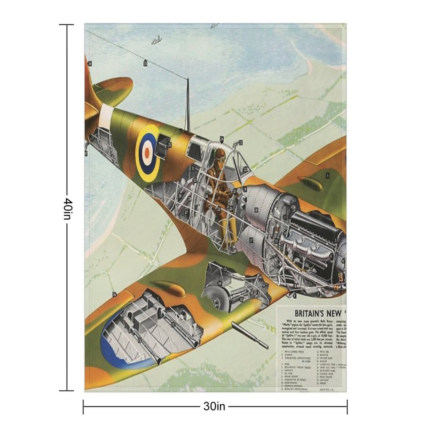 WWII British Spitfire Fighter Travel-friendly Throw Blanket