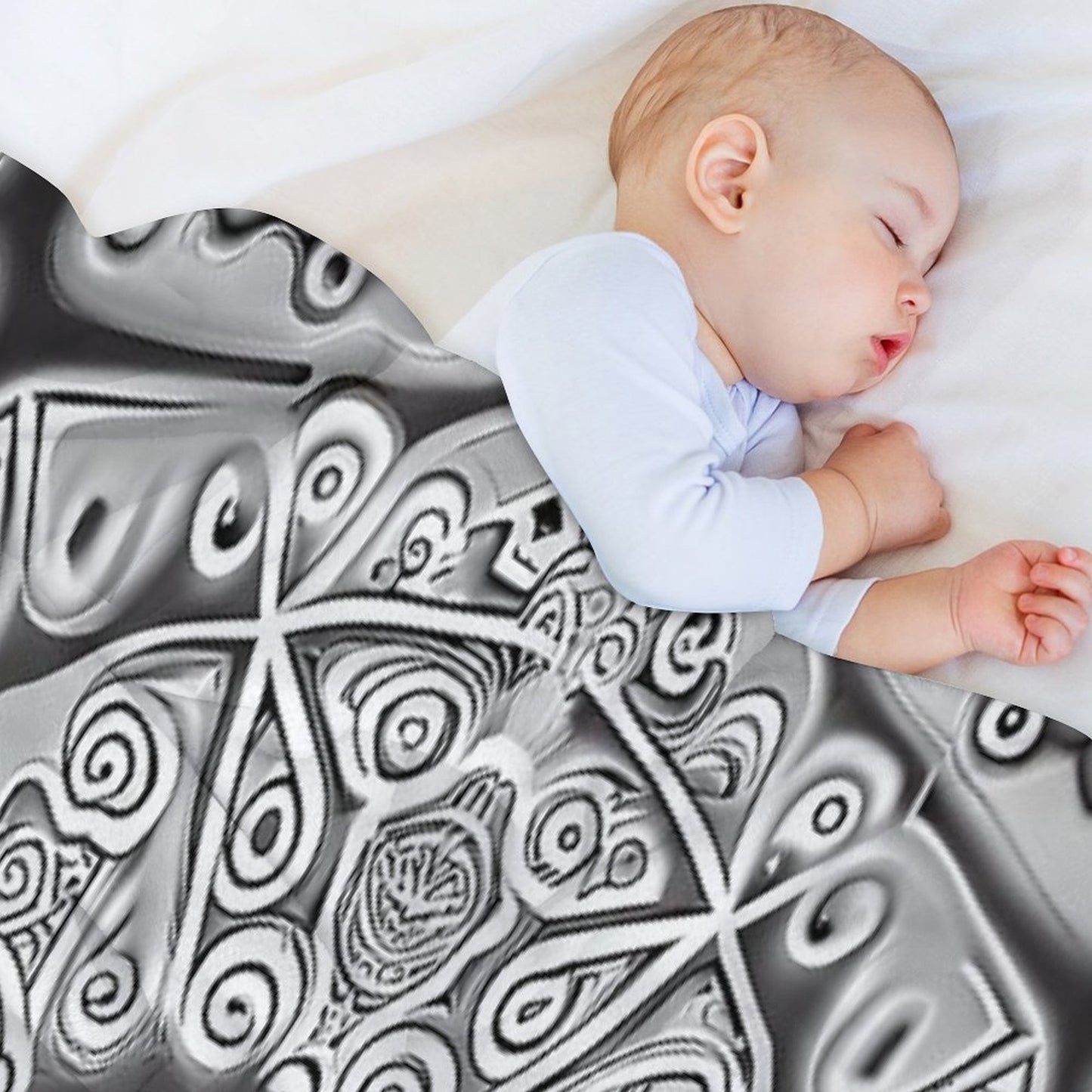 Symmetrical Monochromatic New Traditional Pattern Digital Painting Travel-friendly Throw Blanket
