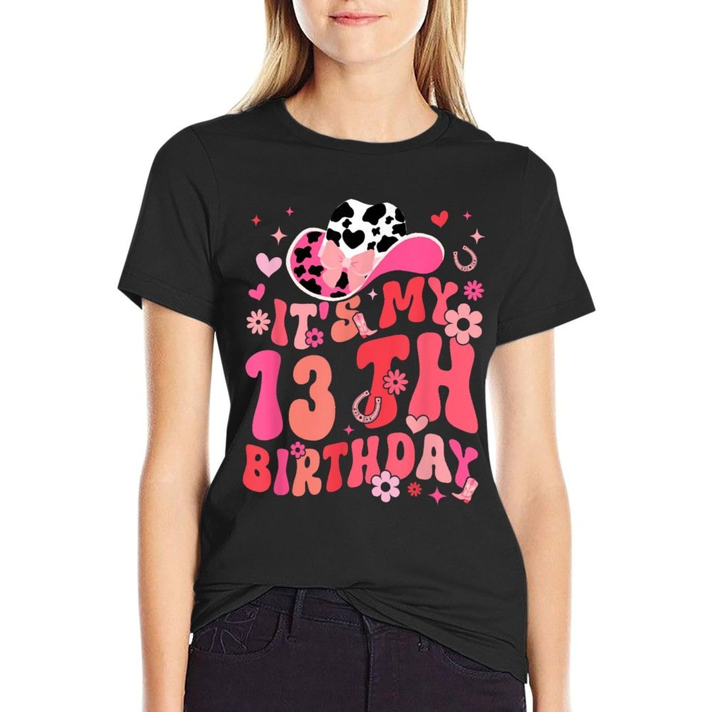 13th Birthday Cowgirl Thirteen Year Old Cow Girl Bday Party Summer-ready Fabric T-Shirt
