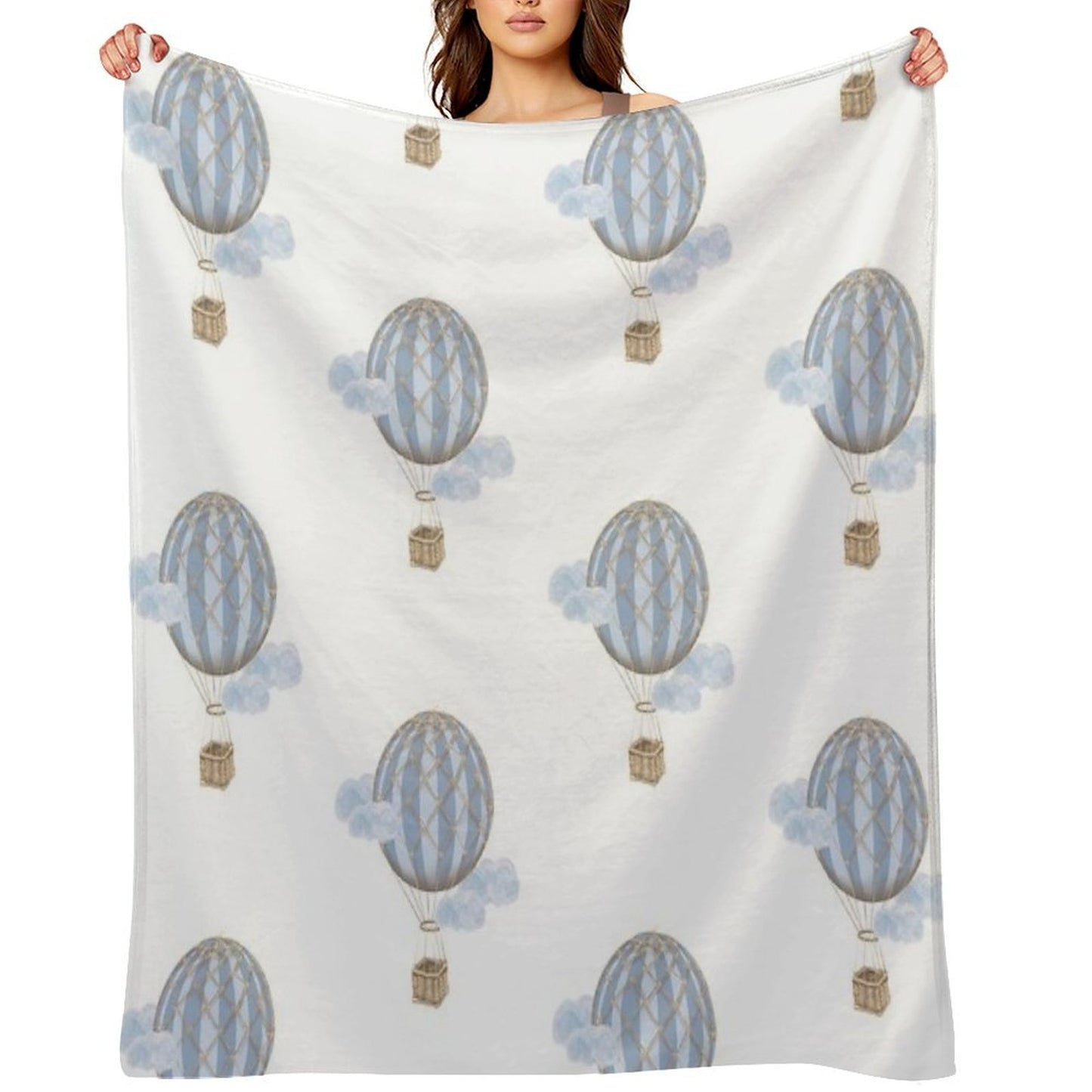 Blue Vintage Hot Air Balloon Sustainable Throw Blanket