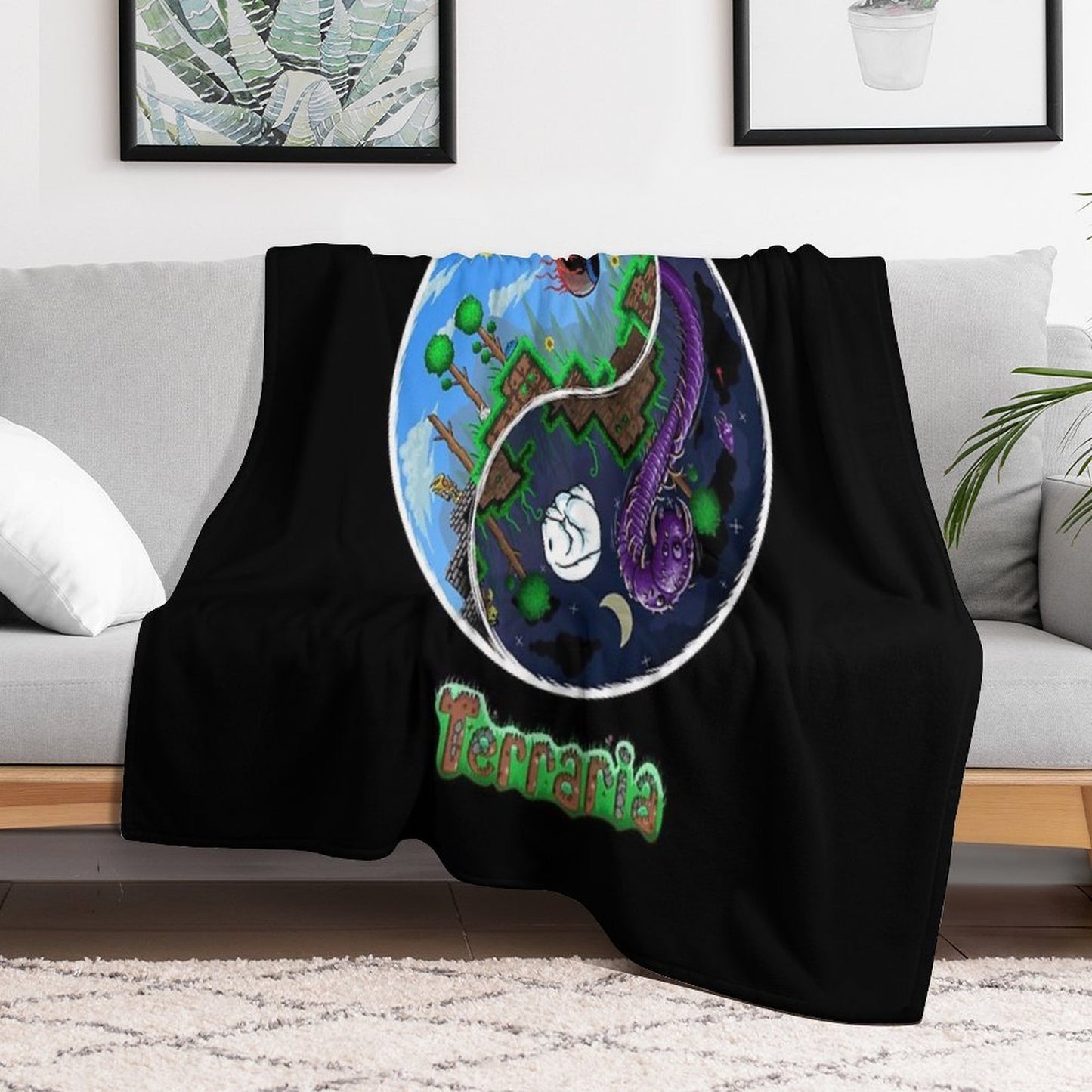 Terraria Game Night And Day Horror Design Durable Throw Blanket