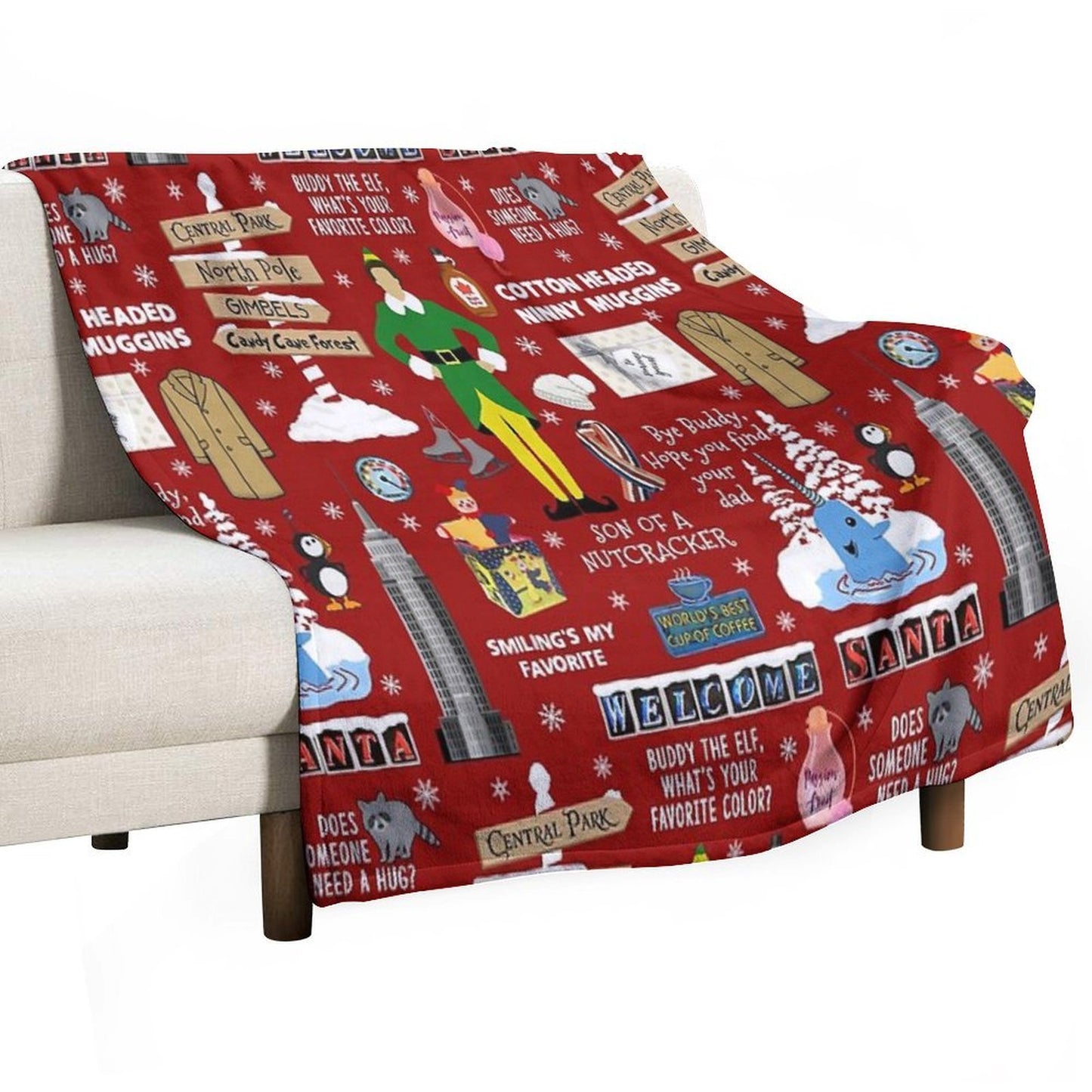 Buddy The Elf Collage, Red Background Multi-functional Throw Blanket