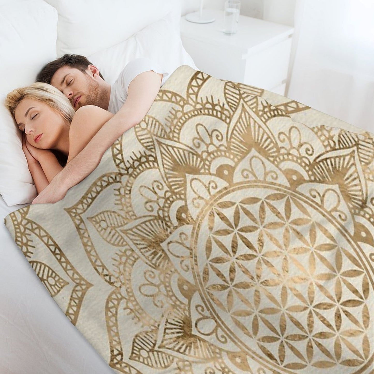 Flower of Life in Lotus - Pastel Golds And Canvas Plush Throw Blanket