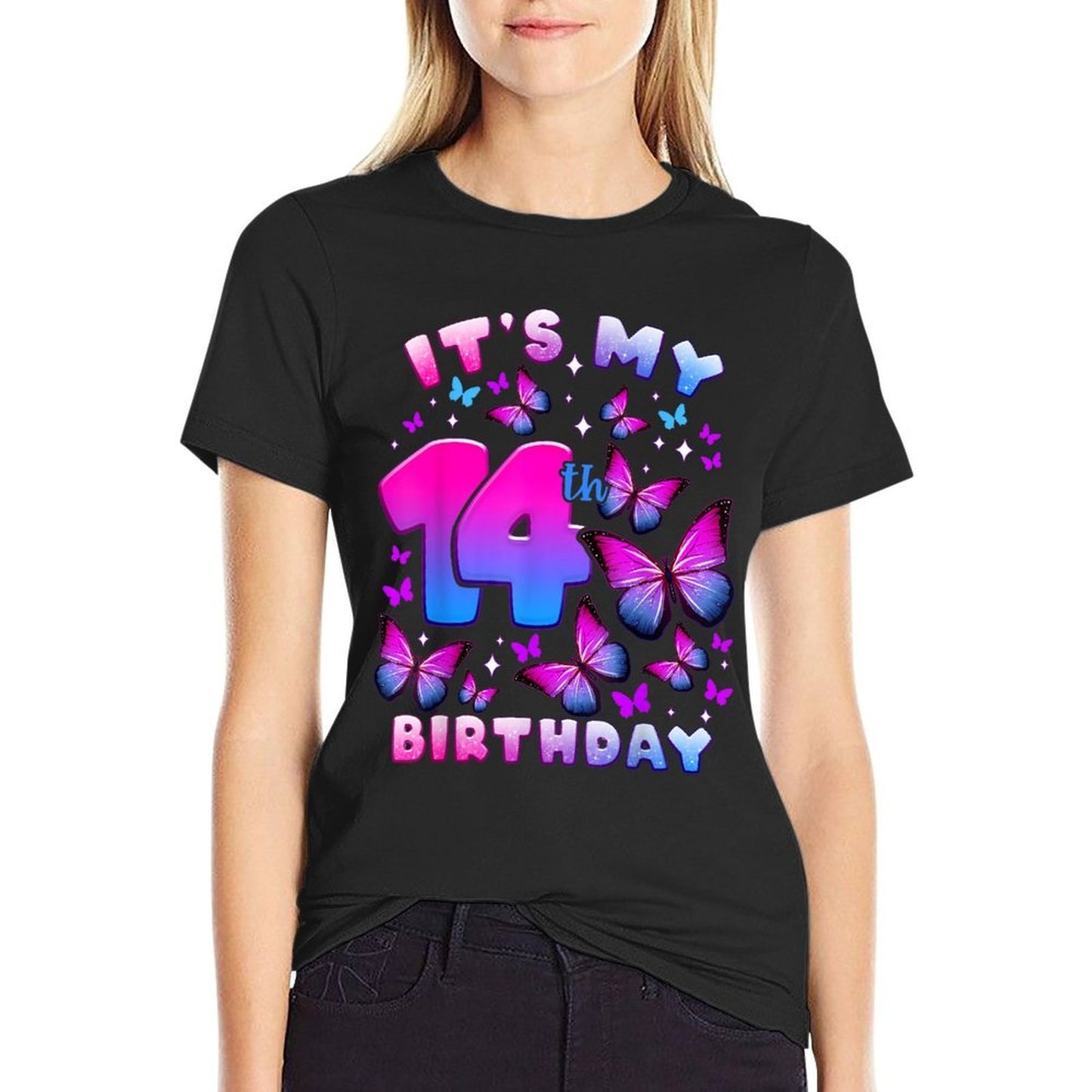 Birthday Girl 14 Year Old, Butterfly, Number 14 Relaxed-fit T-Shirt