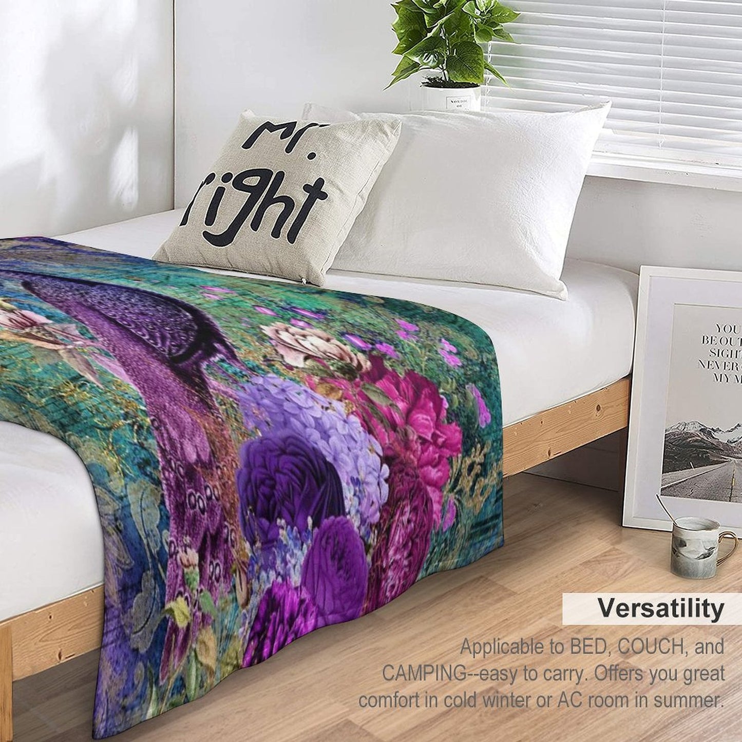 Elegant Vintage Purple Teal Peacocks Velvety-soft Throw Blanket