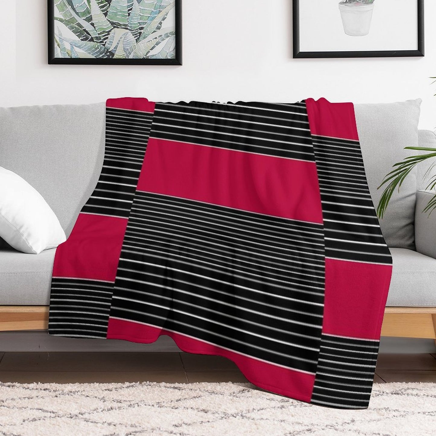 Striped Simple Red , Gray , White Pattern SPORTCLUB Eco-conscious Throw Blanket