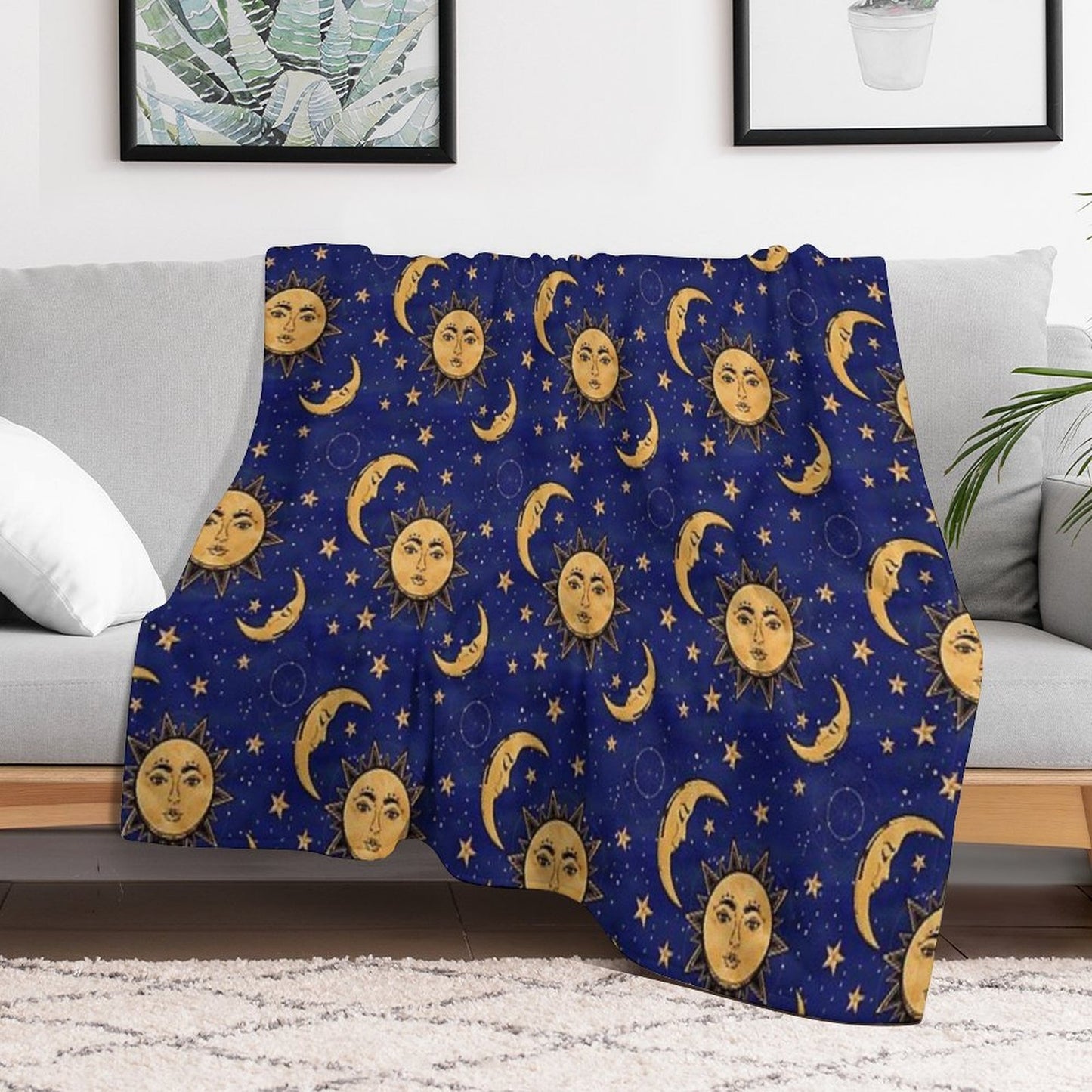 Vintage Moon And Sun Stars Celestial Eco-conscious Throw Blanket