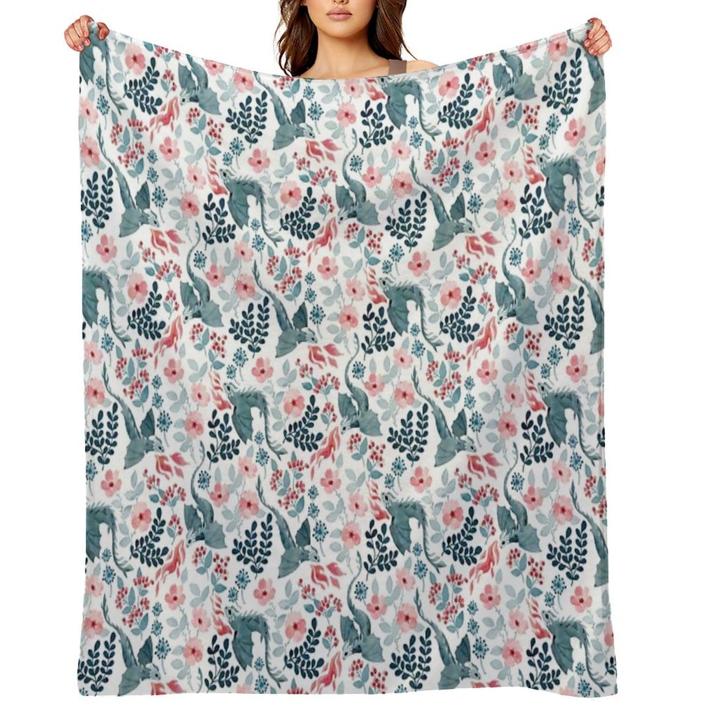 Dragons Pastel Floral Comfort Throw Blanket