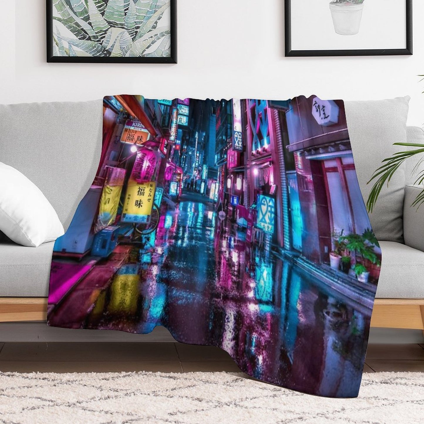 Tokyo at Night - Shimbashi Anti-pilling Throw Blanket