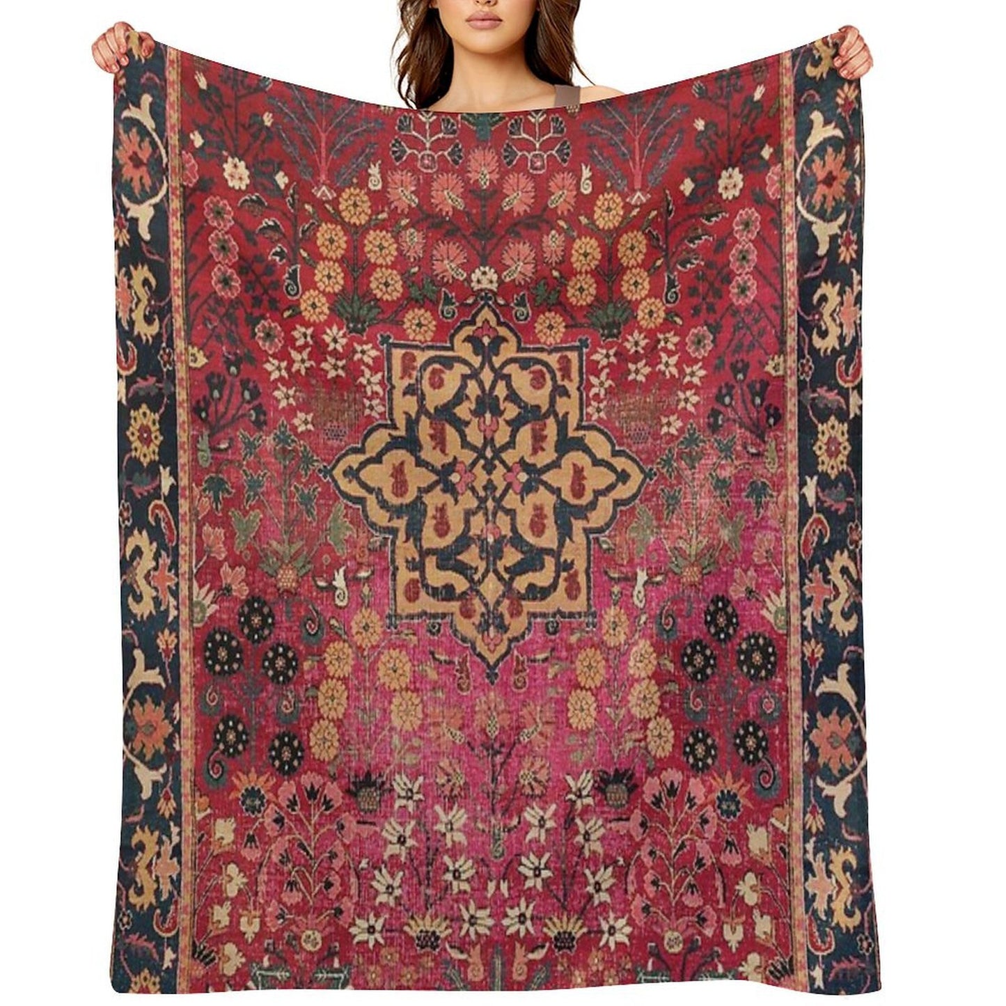 17th Century Persian Vase Carpet Print Durable Throw Blanket