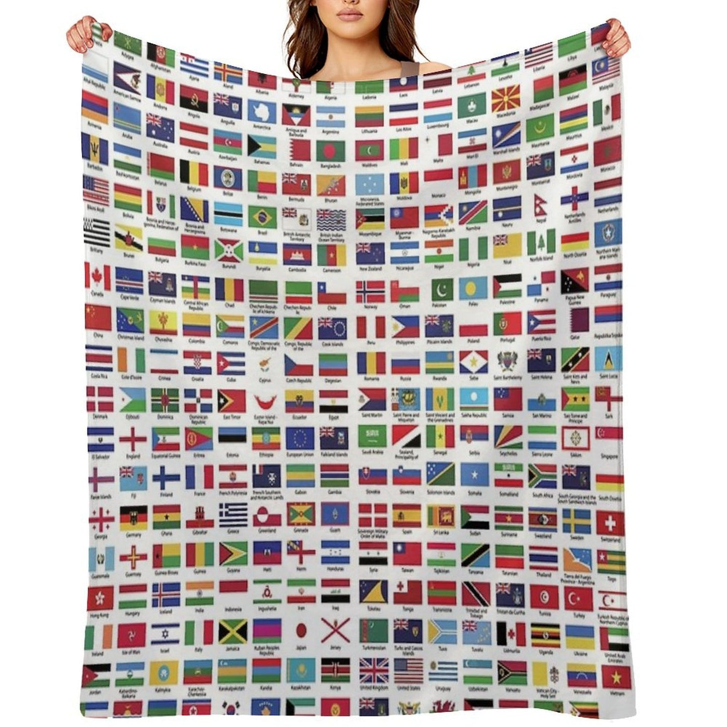 World Flags with Country Names Plush Throw Blanket