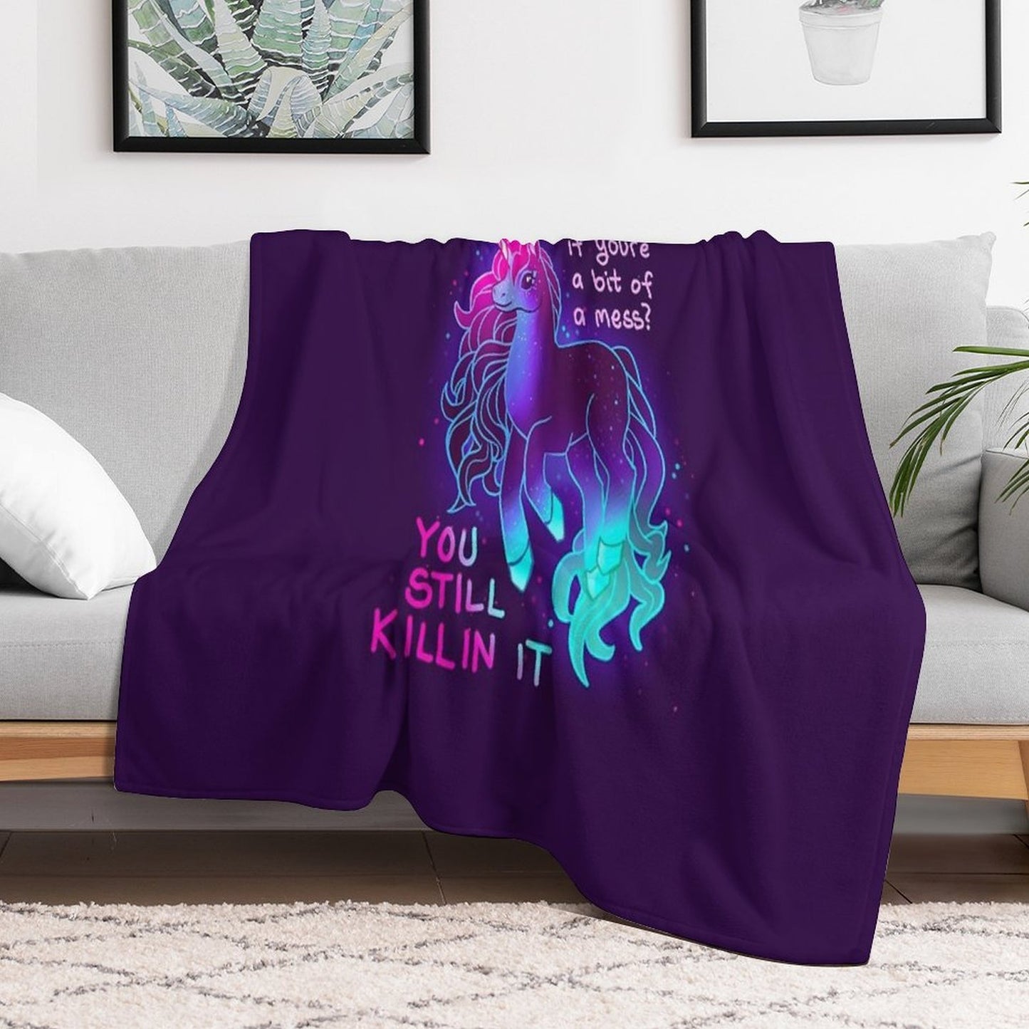 YOU STILL KILLIN IT Neon Unicorn Machine-washable Throw Blanket