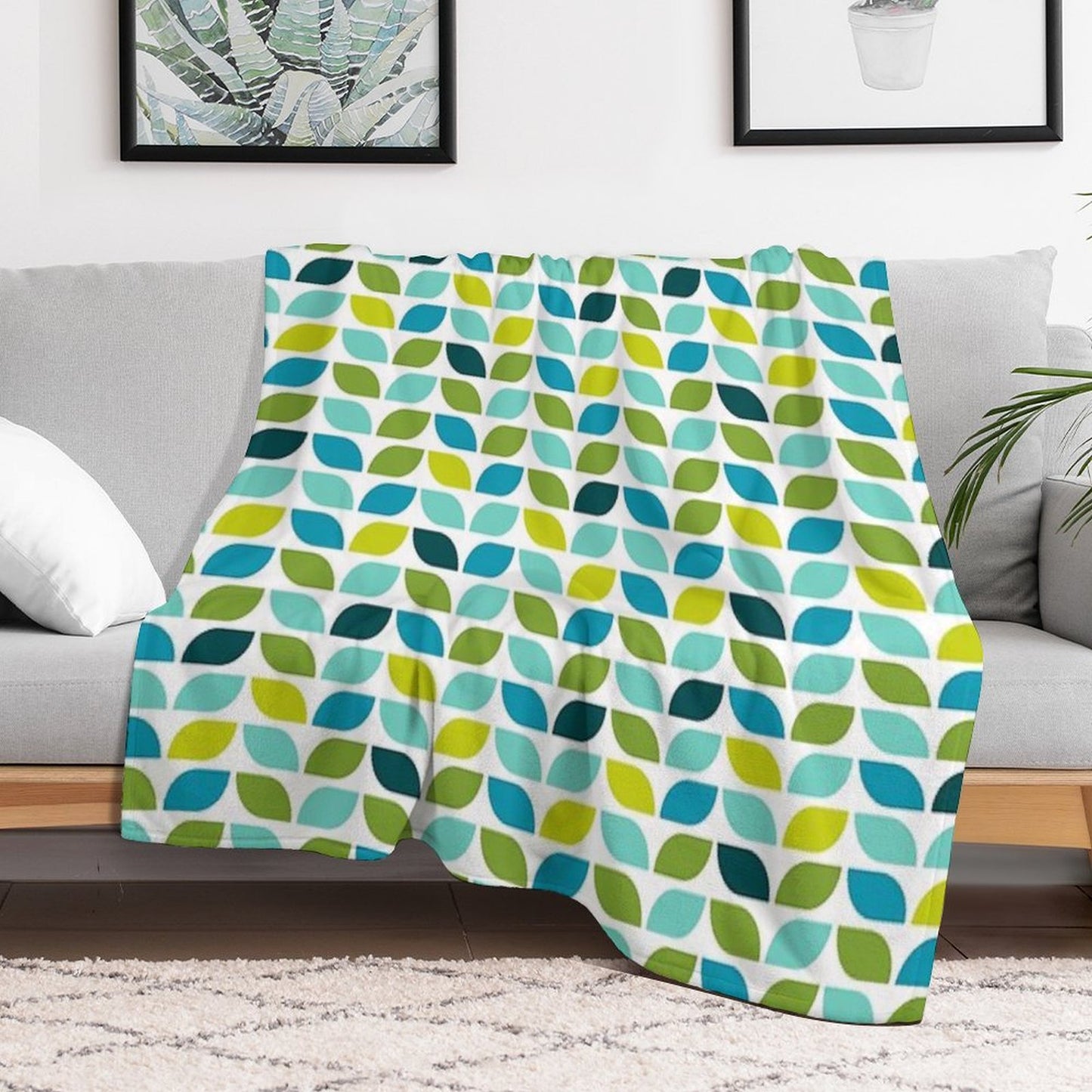 Geometric Pattern Leaf Spring Machine-washable Throw Blanket