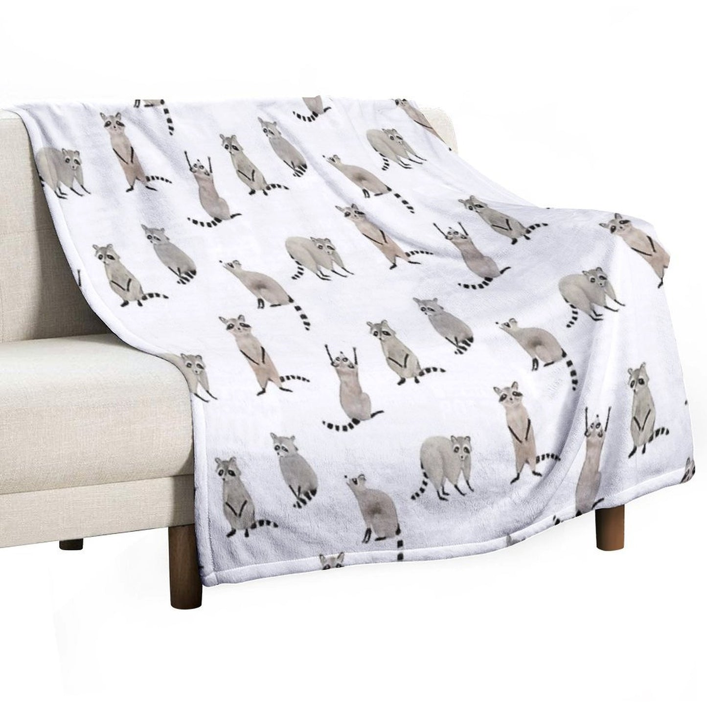 Raccoon Pattern Eco-conscious Throw Blanket