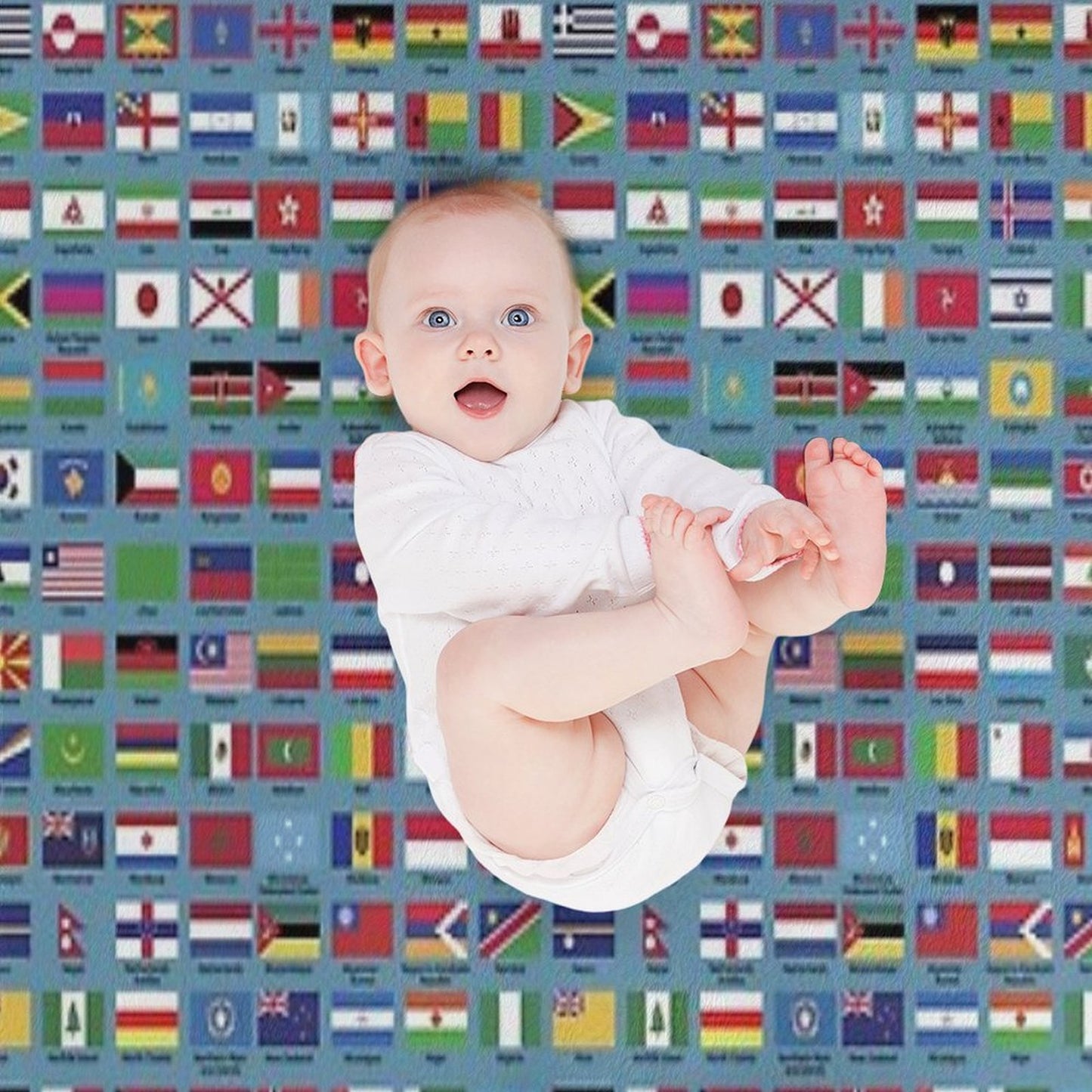 World Flags with Country Names - Blue Gift-ready Throw Blanket