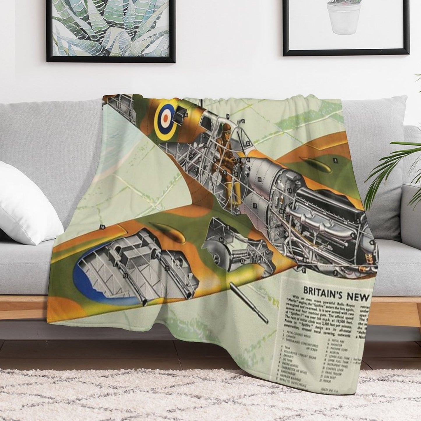 WWII British Spitfire Fighter Travel-friendly Throw Blanket