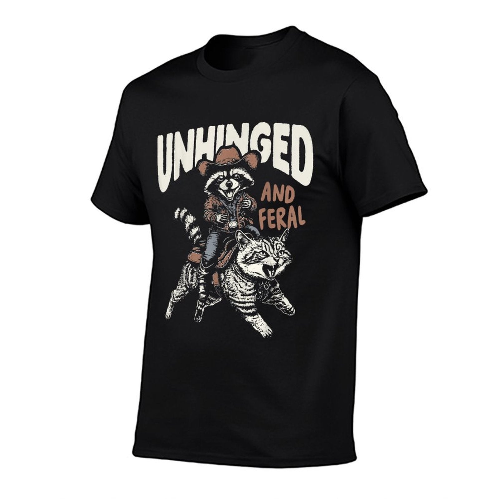 Funny Unhinged And Feral Raccoon Cowboy Western Vintage  Graphic-printed T-Shirt
