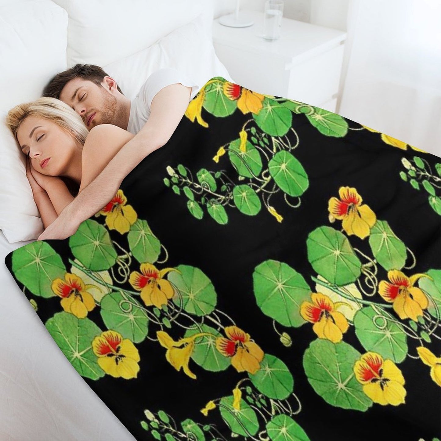 Yellow Nasturtium Flower Botanical Illustration Gift-ready Throw Blanket