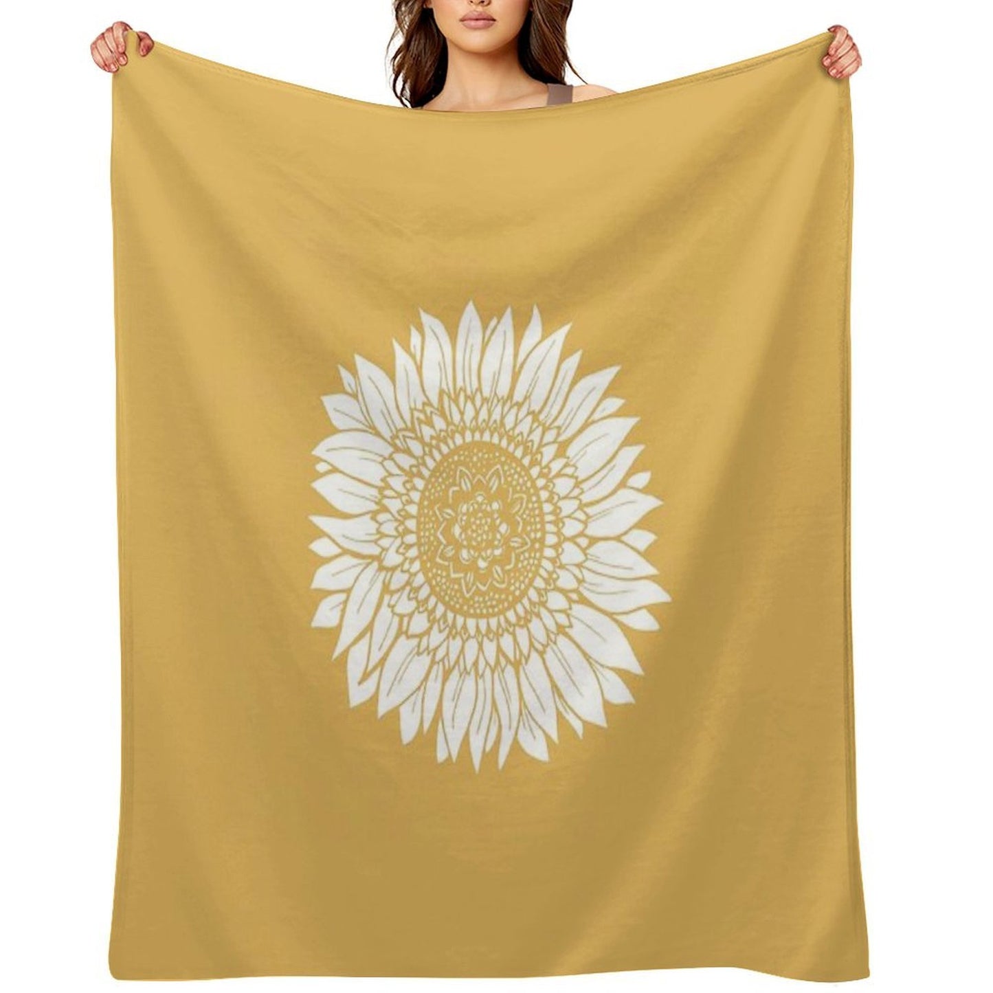 Yellow Flower Drawing Tapestry Sustainable Throw Blanket