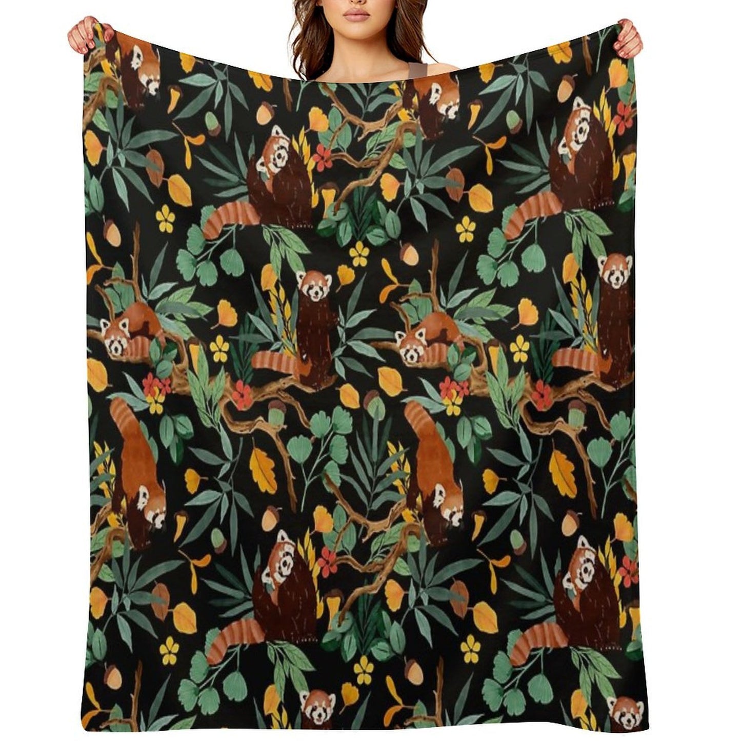 RED PANDAS IN DARK WILD NATURE Machine-washable Throw Blanket