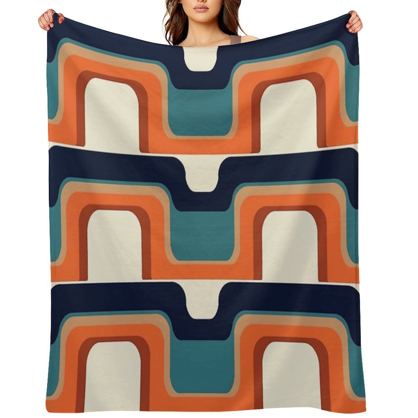 Mid-Century Modern Meets 1970s Orange & Blue Wrinkle-free Throw Blanket