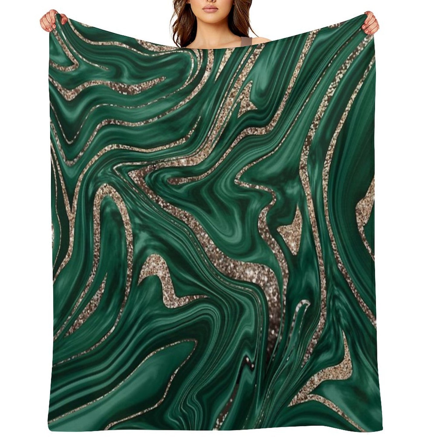 Emerald Green Black Gold Glam Marble #1 (Photo of Glitter Only - Not Reflective) Gift-ready Throw Blanket