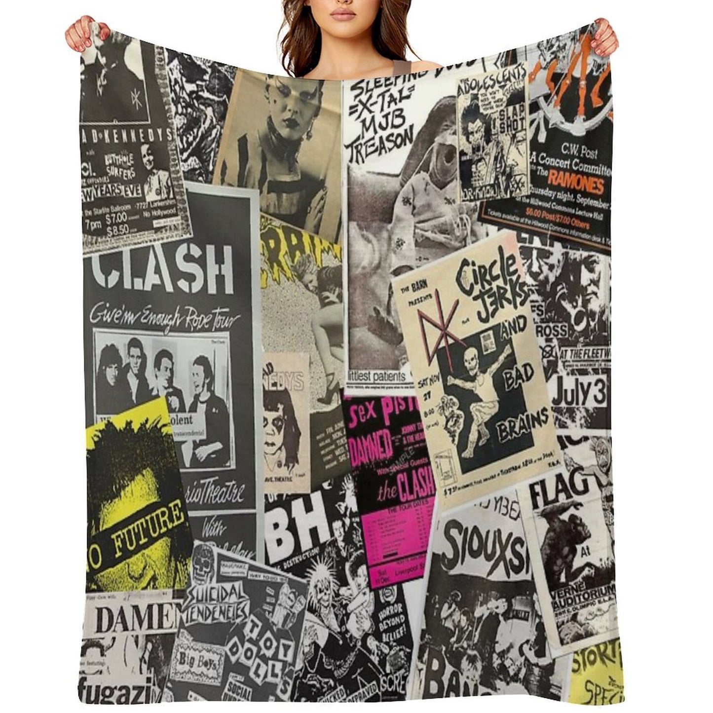 Punk Rock Music Flyers Collage Quick-dry Throw Blanket