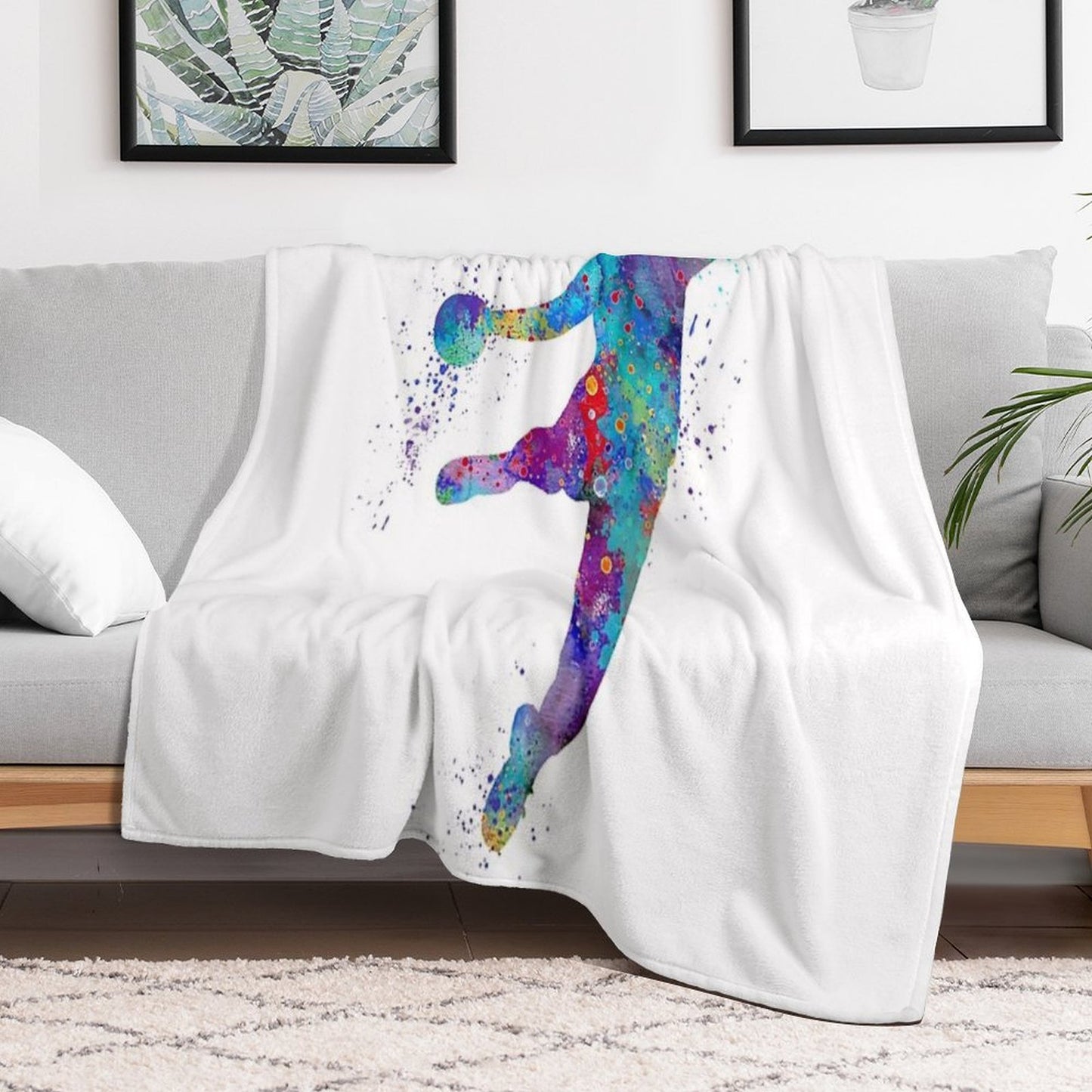 Handball Girl Colorful Watercolor Silhouette Easy Care Throw Blanket