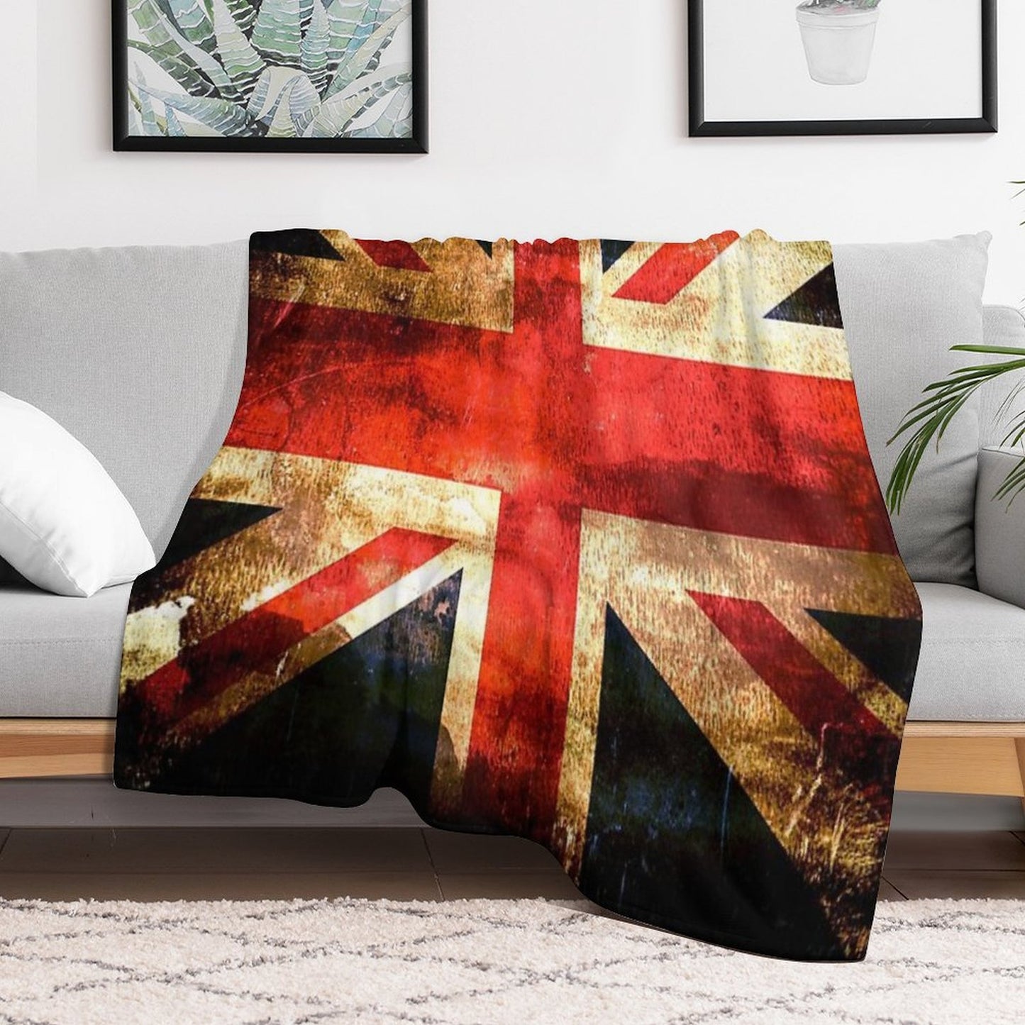British UK Flag Grunge Vintage Sustainable Throw Blanket