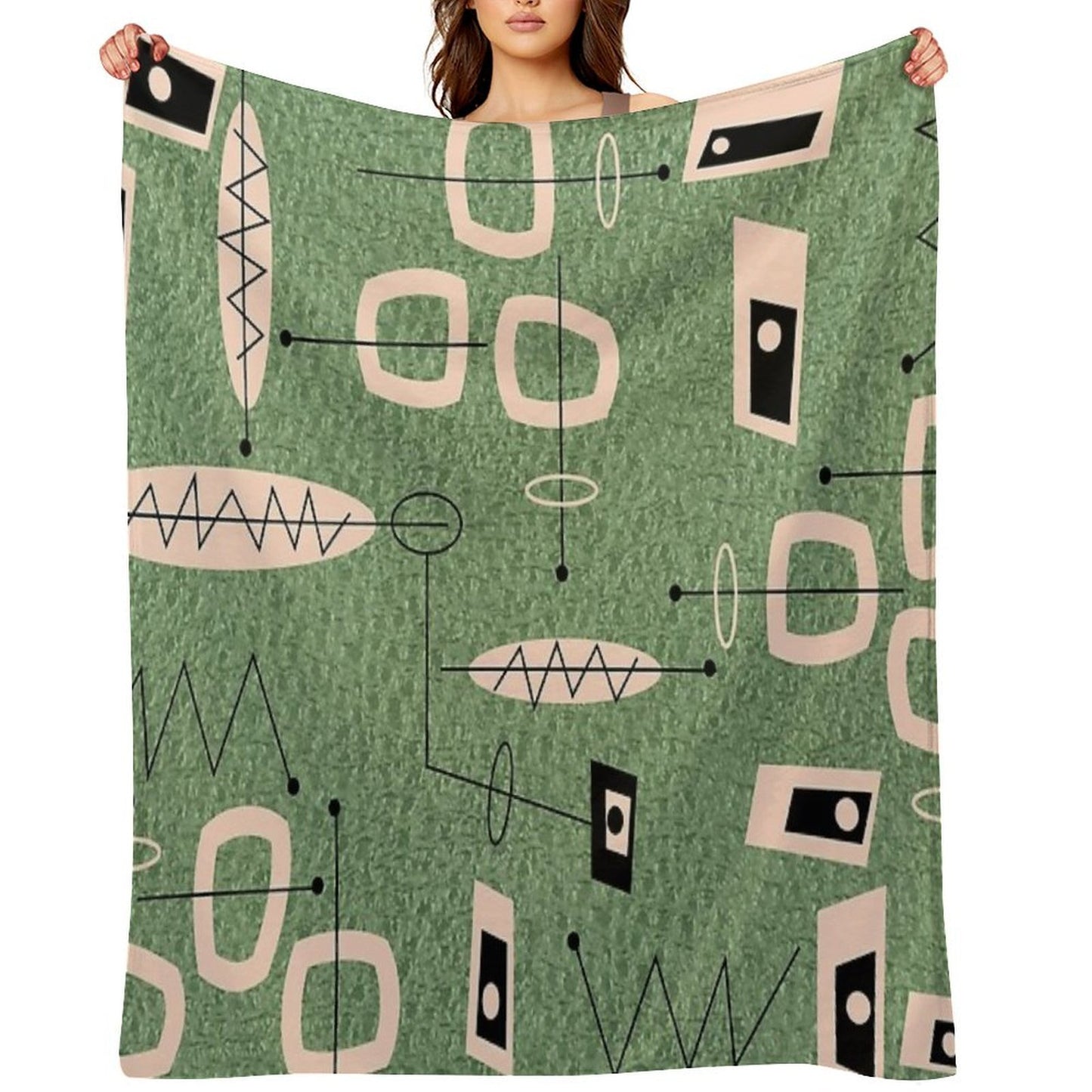 Mid-Century Modern Green Abstract Anti-pilling Throw Blanket