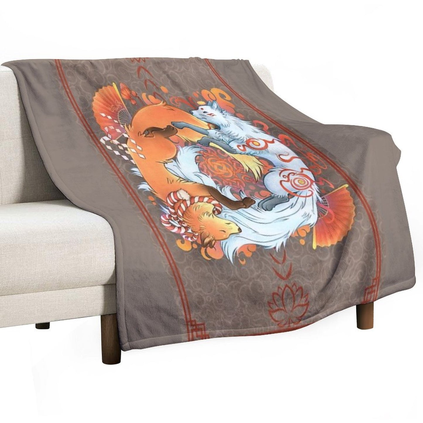 Kitsune Inari Fox Yin Yang All-season Throw Blanket