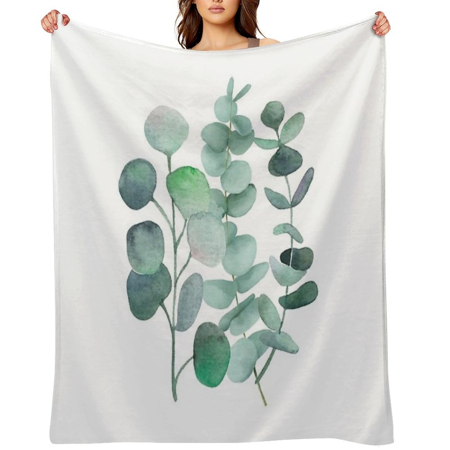 Watercolor, Eucalyptus, Leaves, Botanical, Painting, Green Machine-washable Throw Blanket