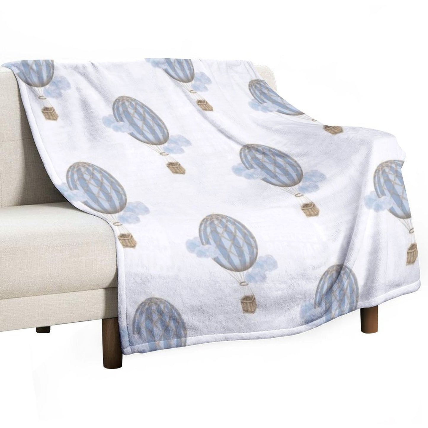Blue Vintage Hot Air Balloon Sustainable Throw Blanket