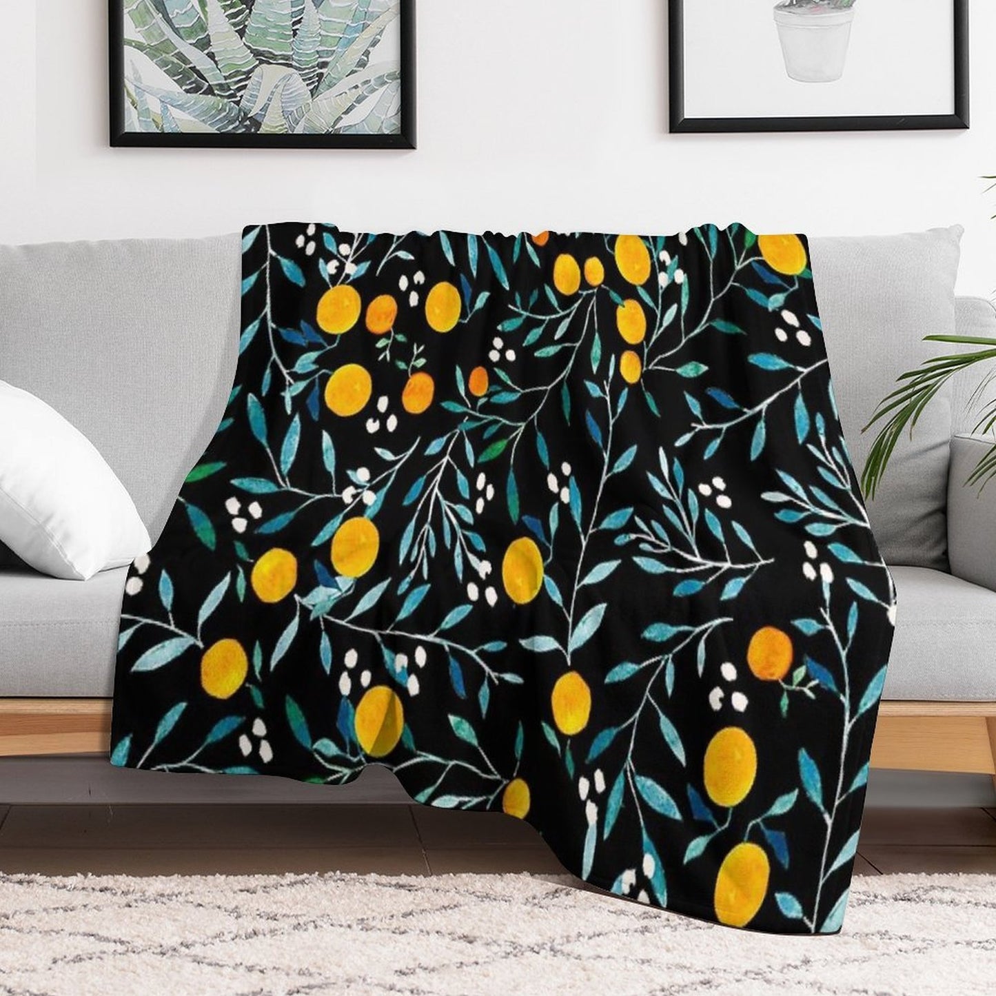 Oranges on Black Multi-functional Throw Blanket