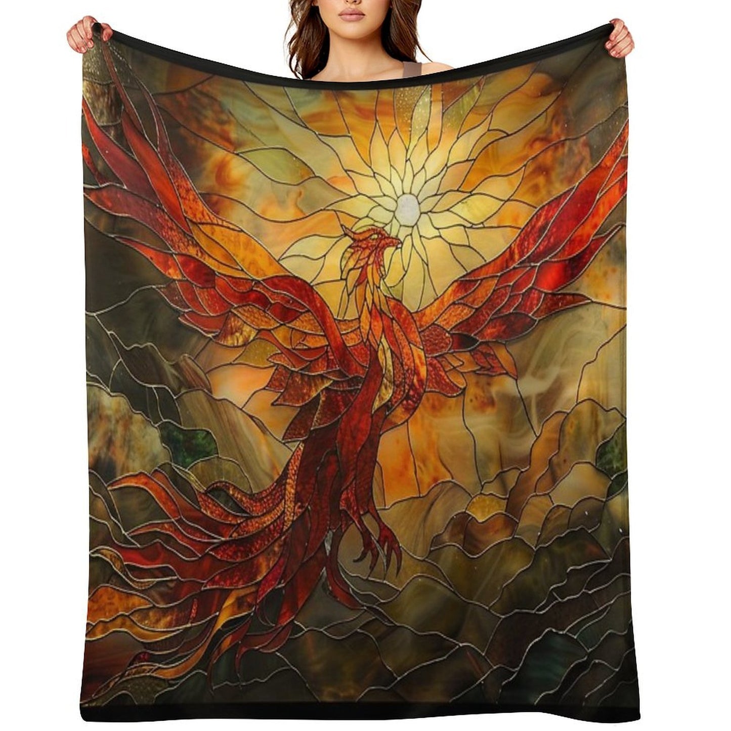 Glorious Phoenix Staine Glass Easy Care Throw Blanket