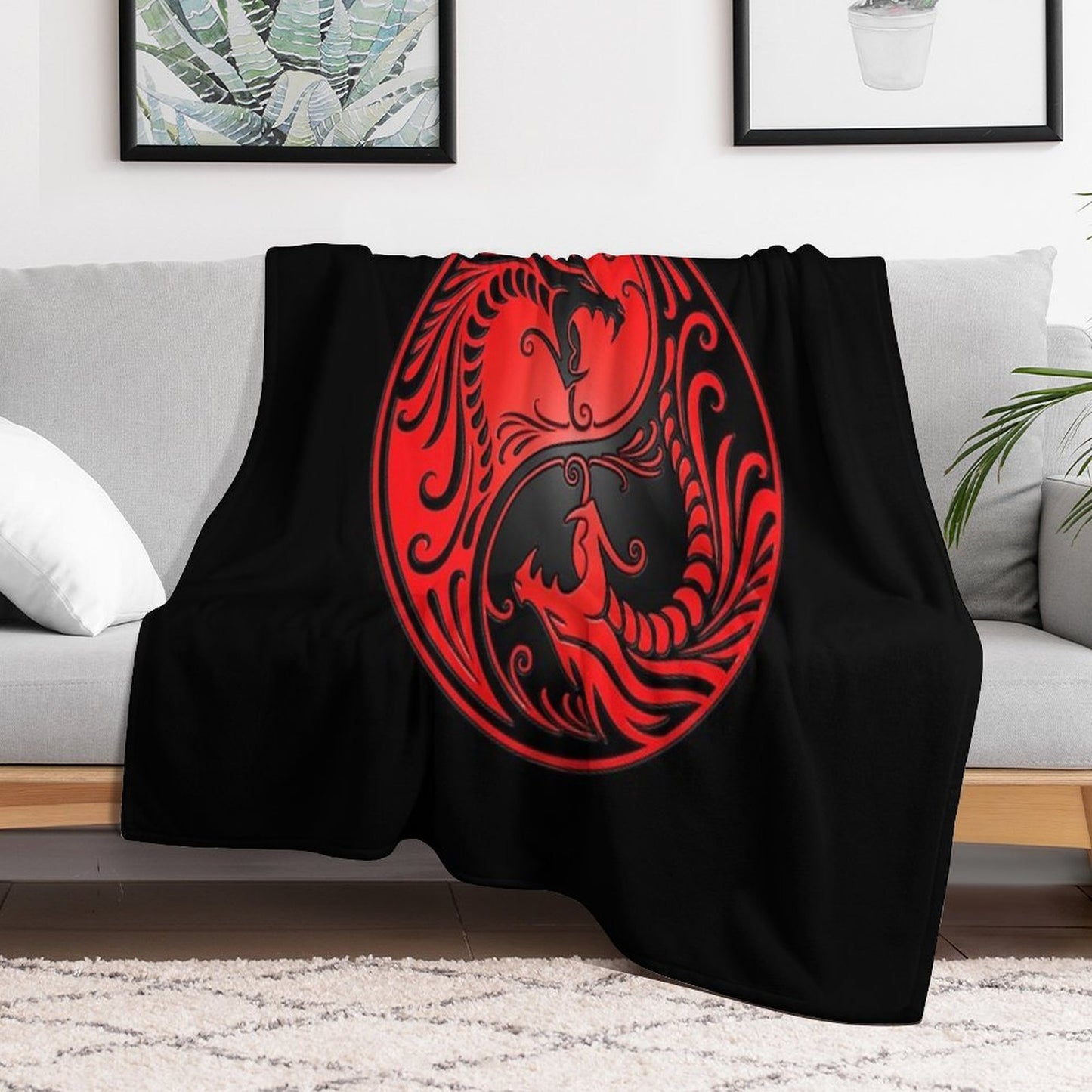 Yin Yang Dragons Red And Black Versatility Throw Blanket