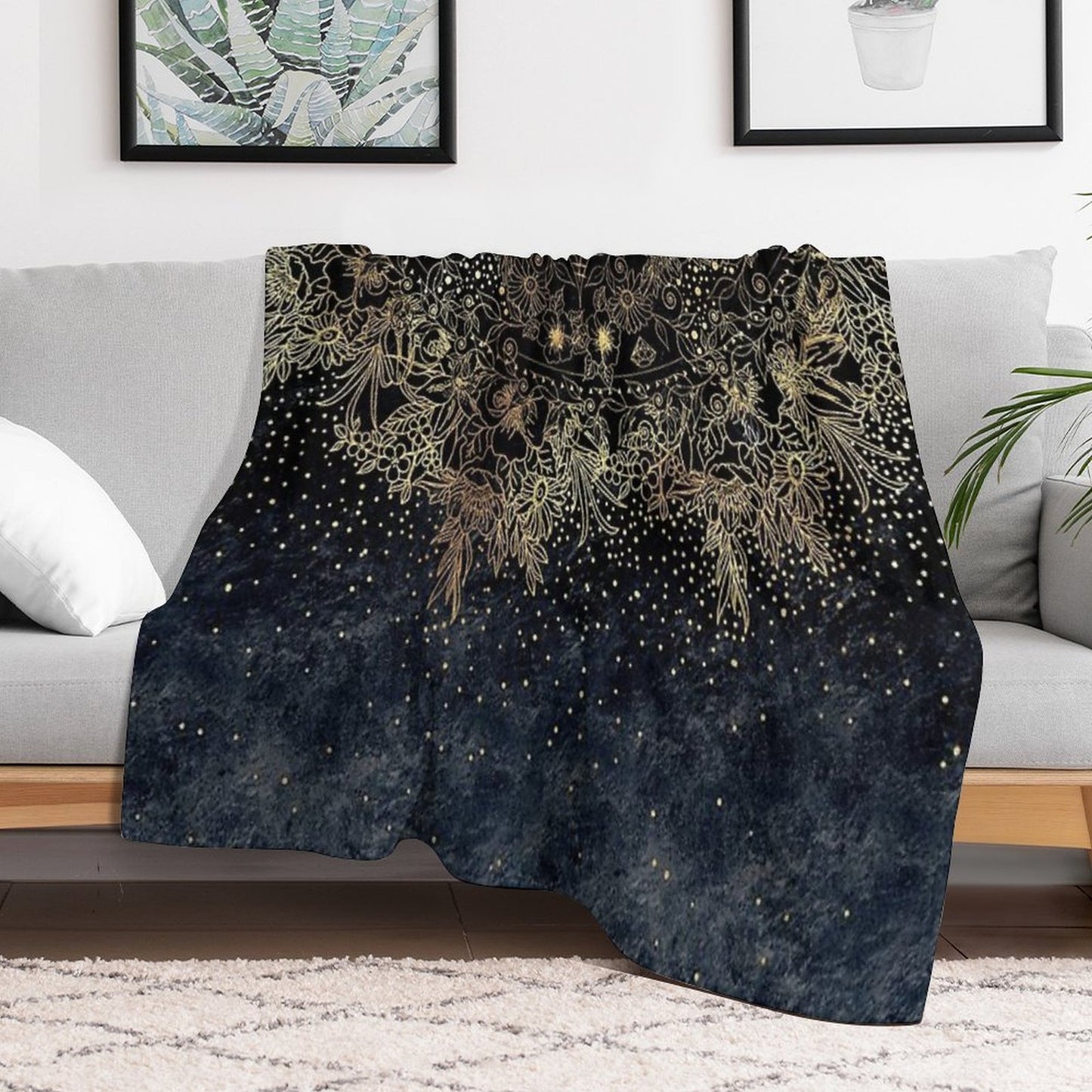 Blue Gold Mandala Floral Multi-functional Throw Blanket