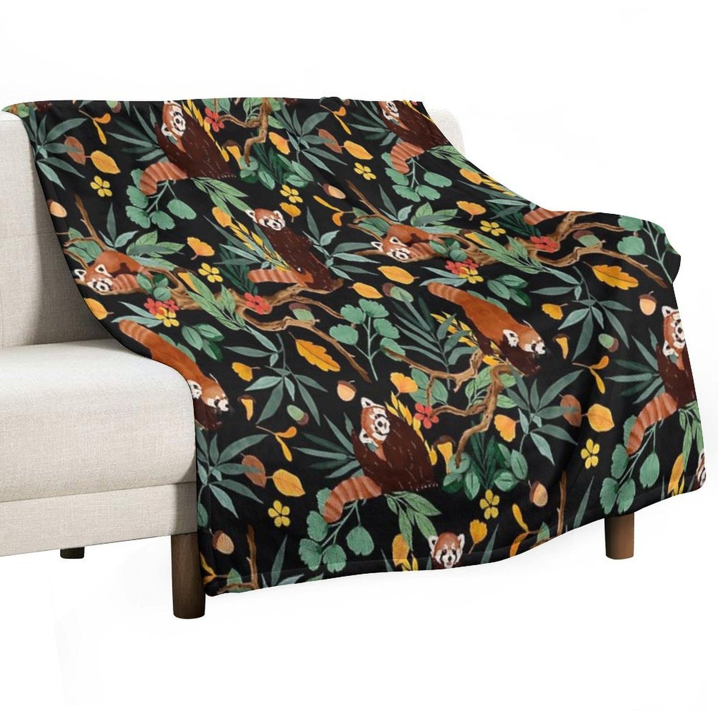 RED PANDAS IN DARK WILD NATURE Machine-washable Throw Blanket