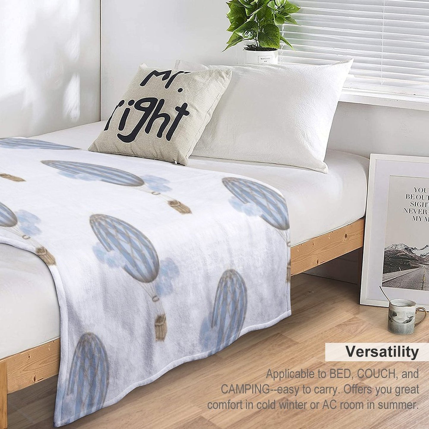 Blue Vintage Hot Air Balloon Sustainable Throw Blanket