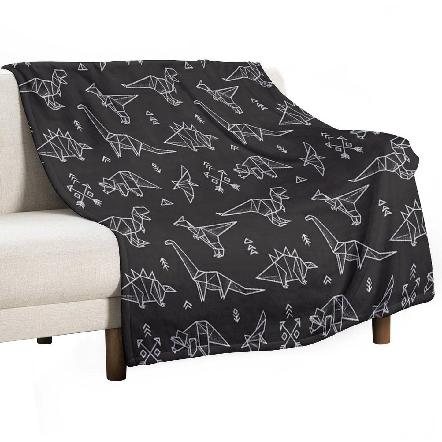 Black And White Origami Dinosaurs Multi-functional Throw Blanket