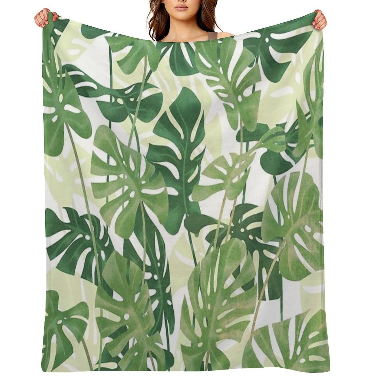 Vintage Monstera Leaves Eco-conscious Throw Blanket