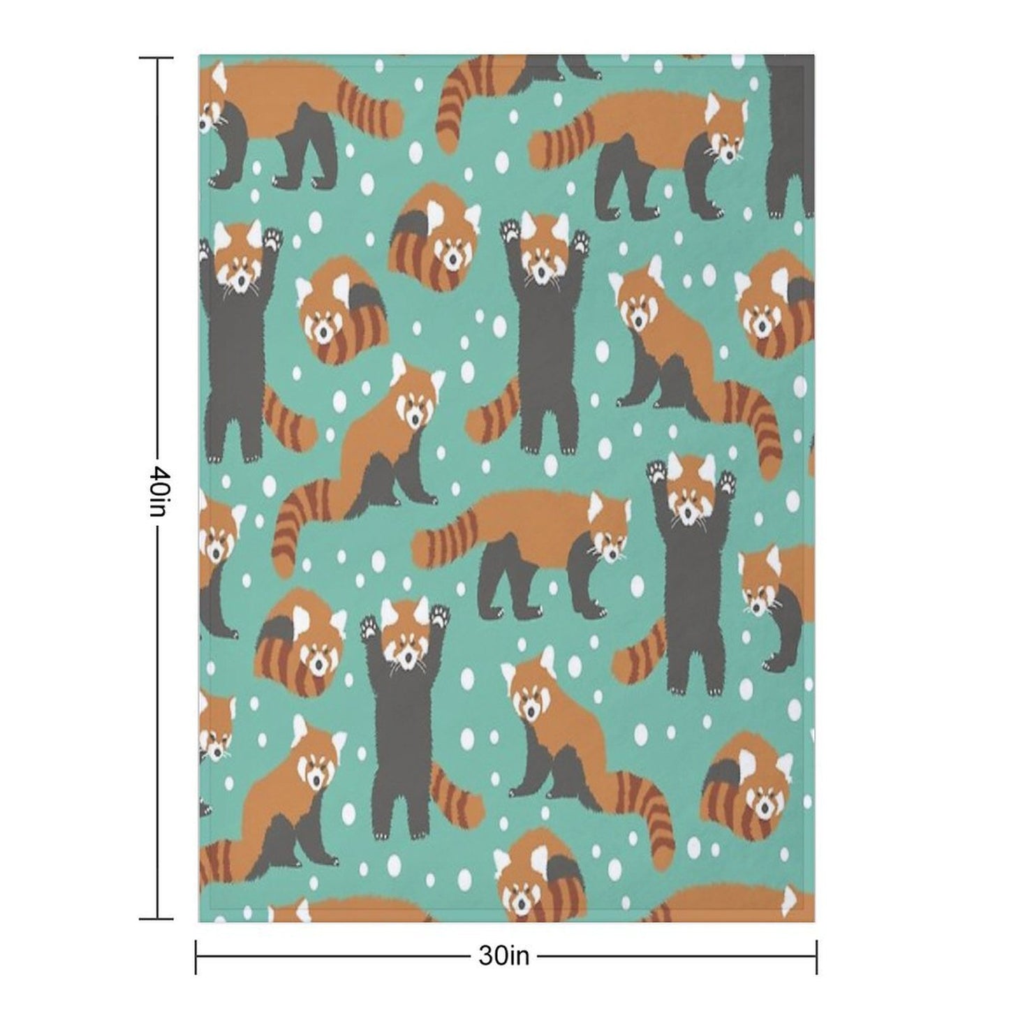 Cute Red Panda Pattern with White Dots And Turquoise Background Sustainable Throw Blanket
