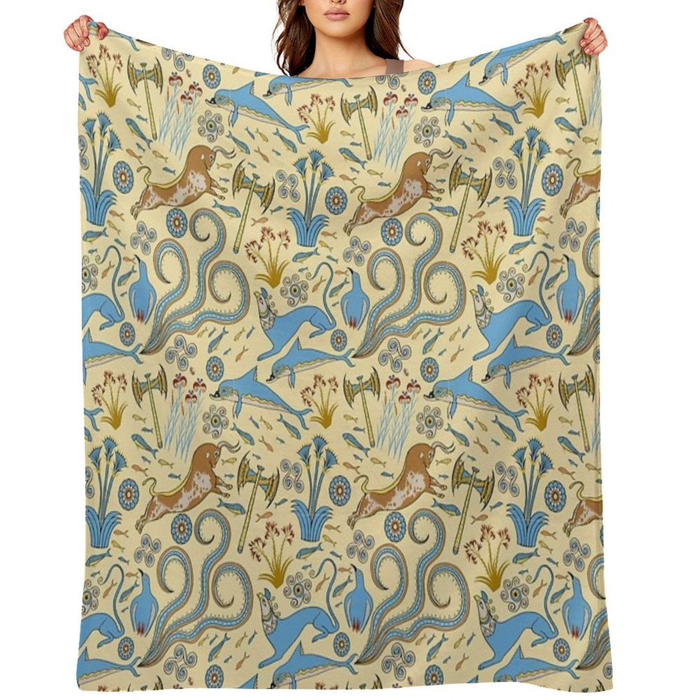 Minoan Fresco Motifs Pattern Shrink-resistant Throw Blanket