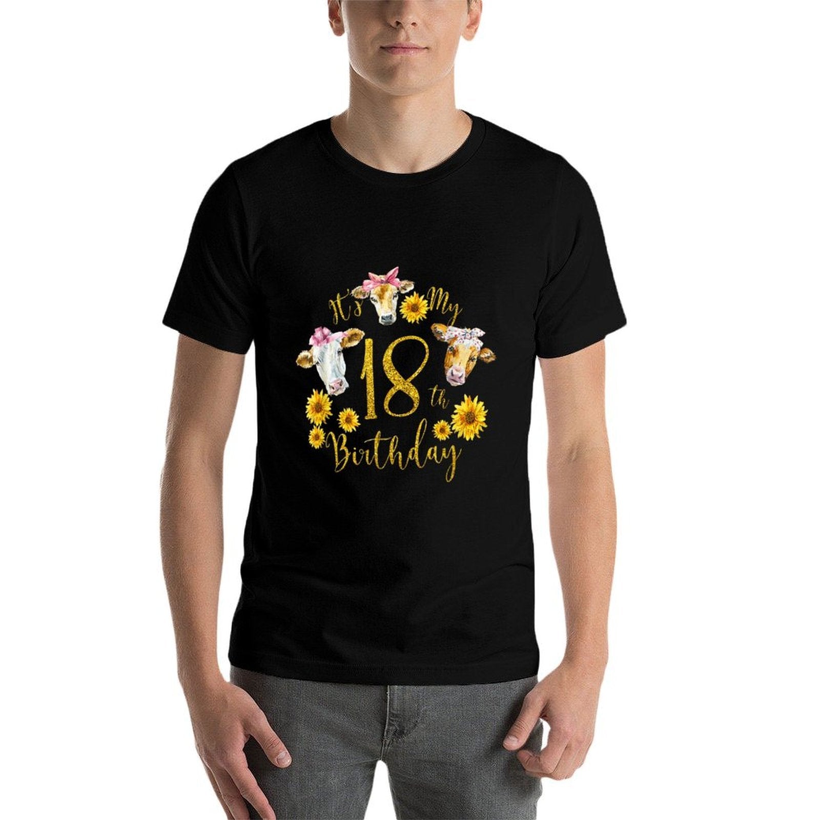 Sunflower Cow Its My 18th Birthday 18 Year Old Gifts  Moisture-wicking T-Shirt