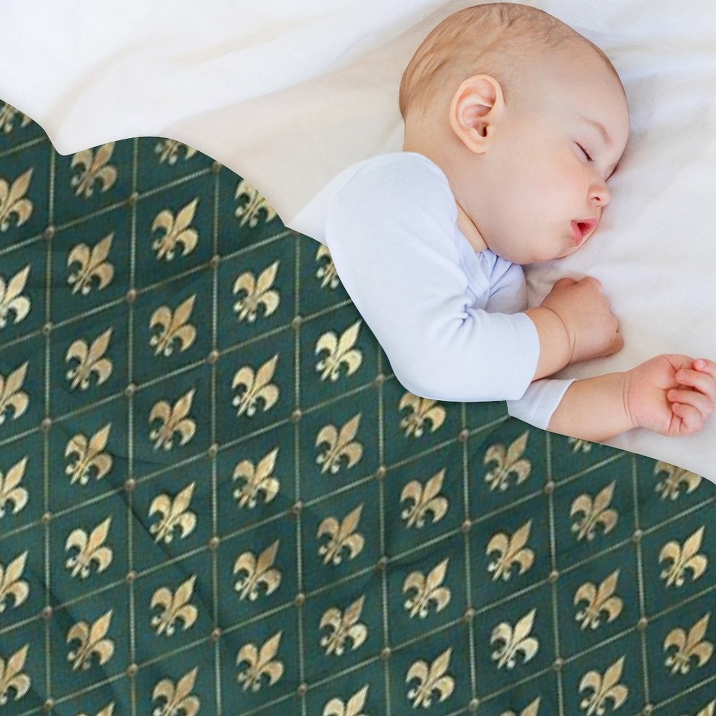 Gold Fleur-de-lis Design on A Green Background Premium Throw Blanket