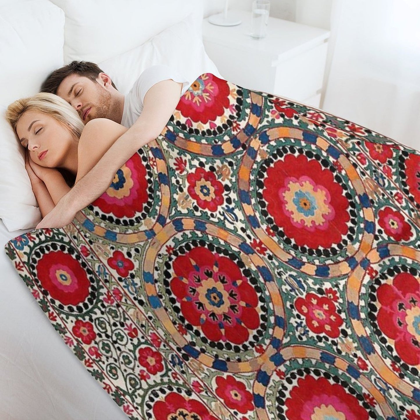 Karabag Suzani Uzbekistan Embroidery Print Wrinkle-free Throw Blanket