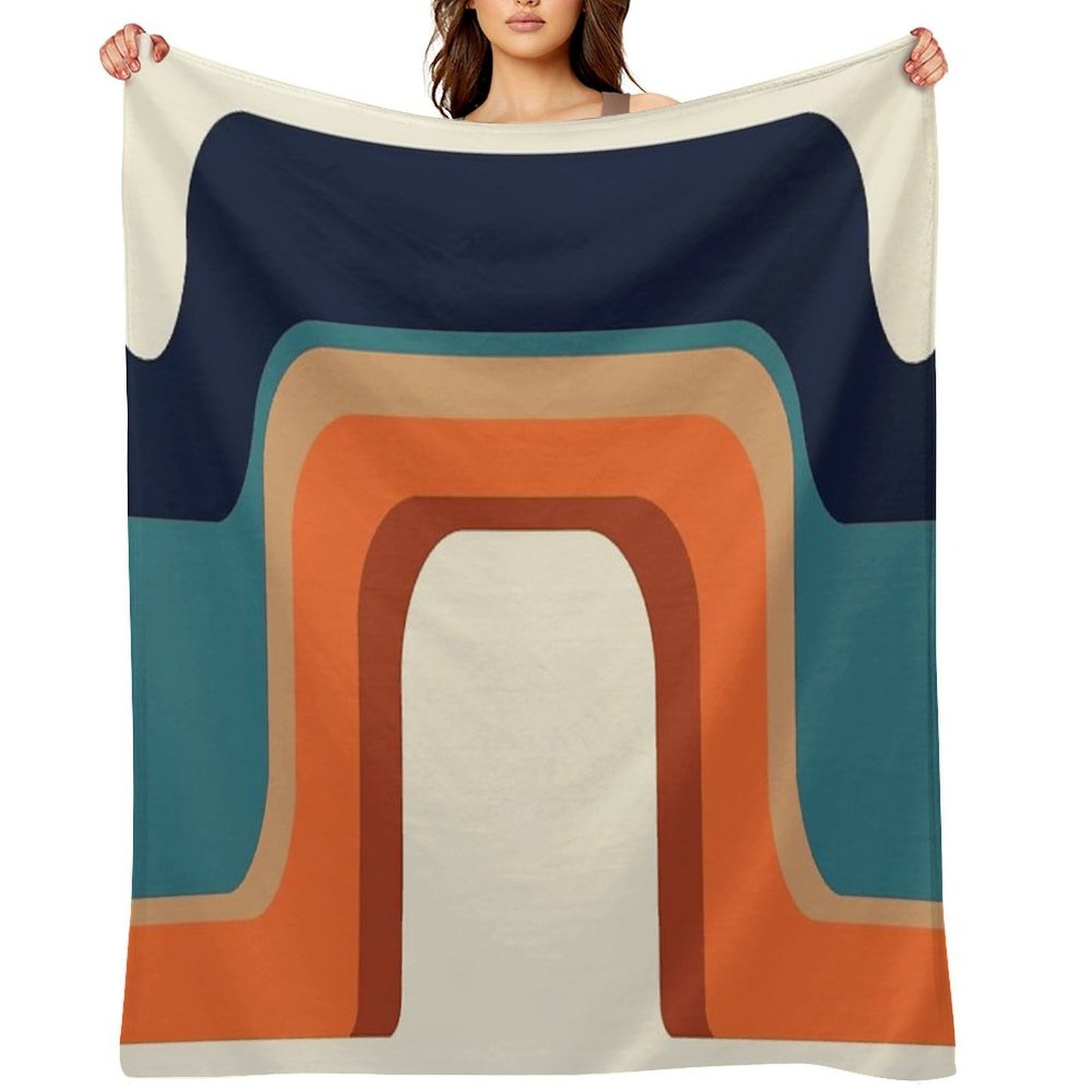 Mid-Century Modern Meets 1970s Orange And Blue Rainbow Sustainable Throw Blanket
