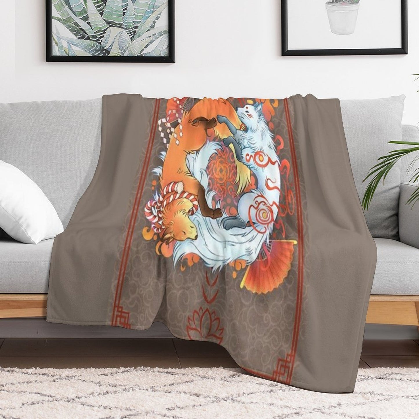 Kitsune Inari Fox Yin Yang All-season Throw Blanket