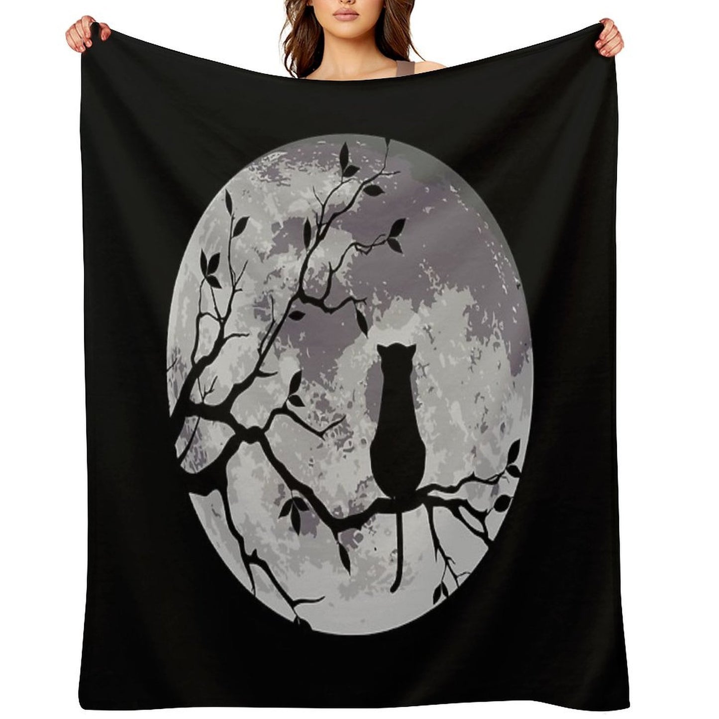 The Cat And The Moon Compact Throw Blanket