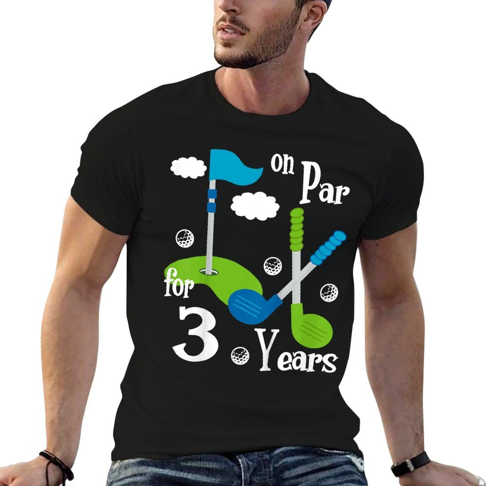 Kids 3 Year Old Golf Birthday Party Gift for Boy Girl  Tagless Design T-Shirt